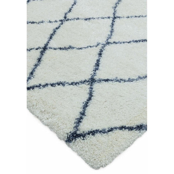 Alto AL03 Modern Moroccan Berber Soft Plush Boho Shaggy Cream/Blue Runner