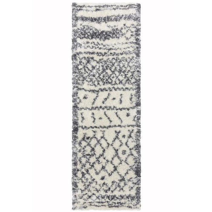 Alto AL04 Modern Moroccan Berber Soft Plush Boho Shaggy Cream/Grey Runner