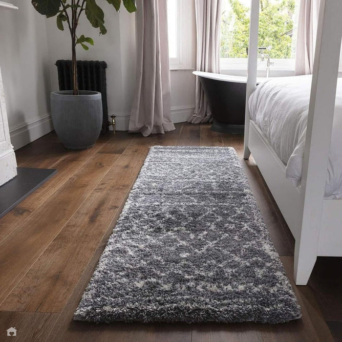 Alto AL05 Modern Moroccan Berber Soft Plush Boho Shaggy Grey/Cream Runner