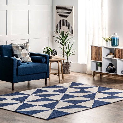 Alyssa Blue Wool Trellis Area Rug 170cm