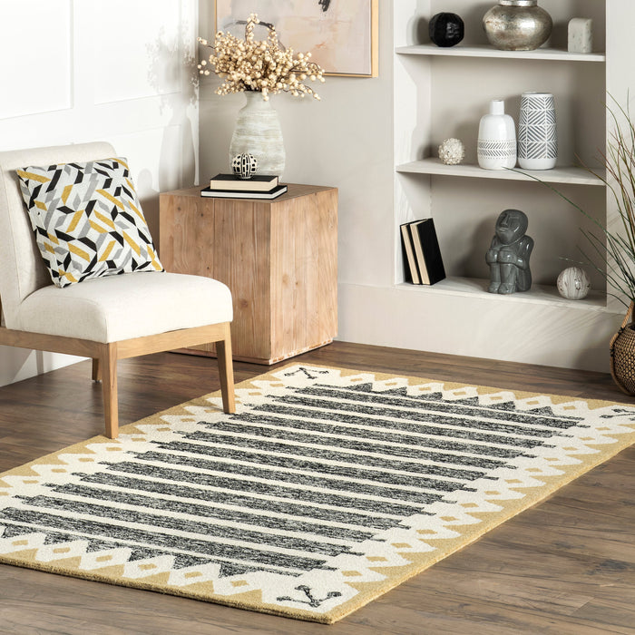 Amani Yellow Wool Banded Area Rug 150x90 cm