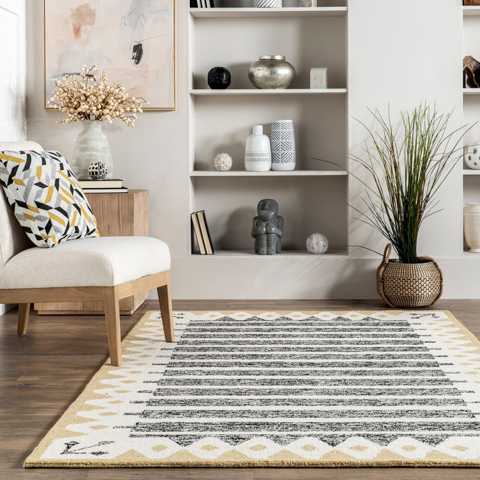 Amani Yellow Wool Banded Area Rug 150x90 cm