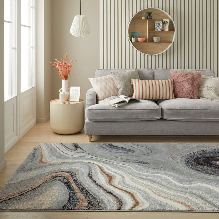 Amara AMA104 Modern Abstract Marbled Granite Stone High-Density Soft-Touch Polyester Sage/Grey Rug