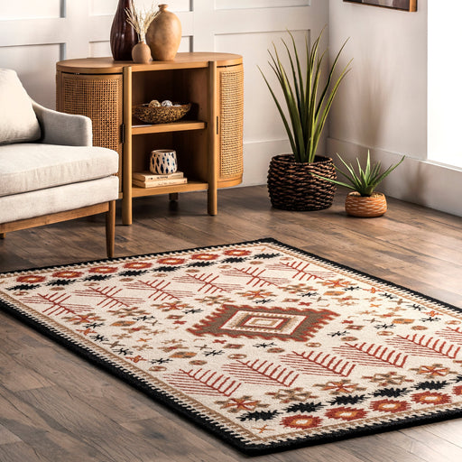 Amara Multicolor Wool Area Rug With Symbolic Design