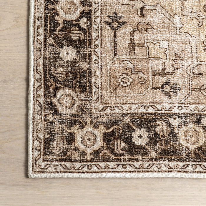 Amaryllis Medallion Brown Washable Area Rug 152x244 cm