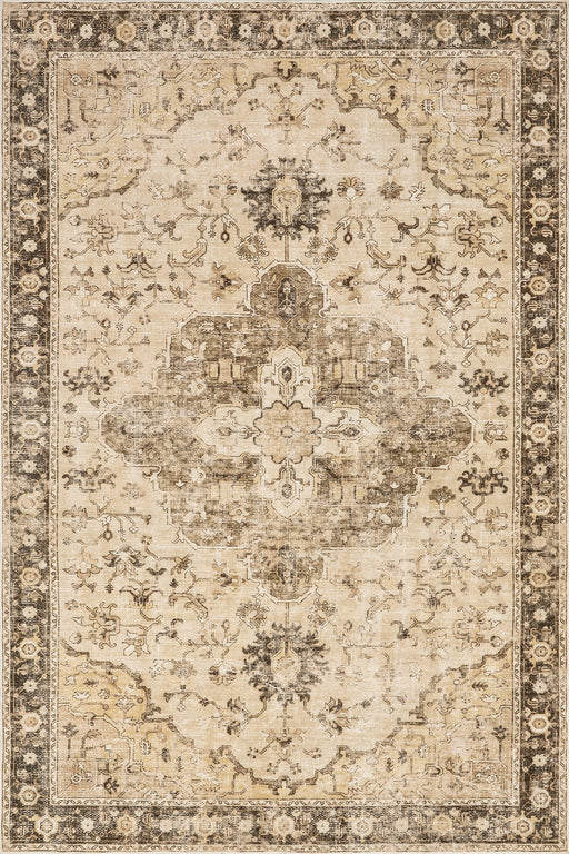 Amaryllis Medallion Brown Washable Area Rug 152x244 cm