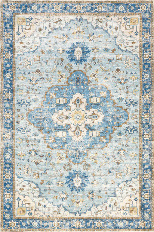 Amaryllis Medallion Washable Area Rug 5x7 Dark Blue