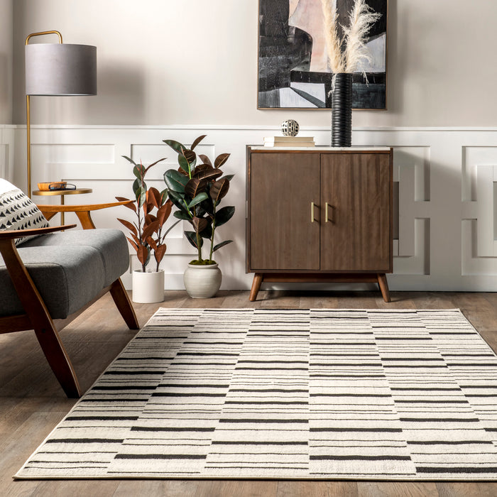 Amora Beige Striped Area Rug for Modern Living Spaces