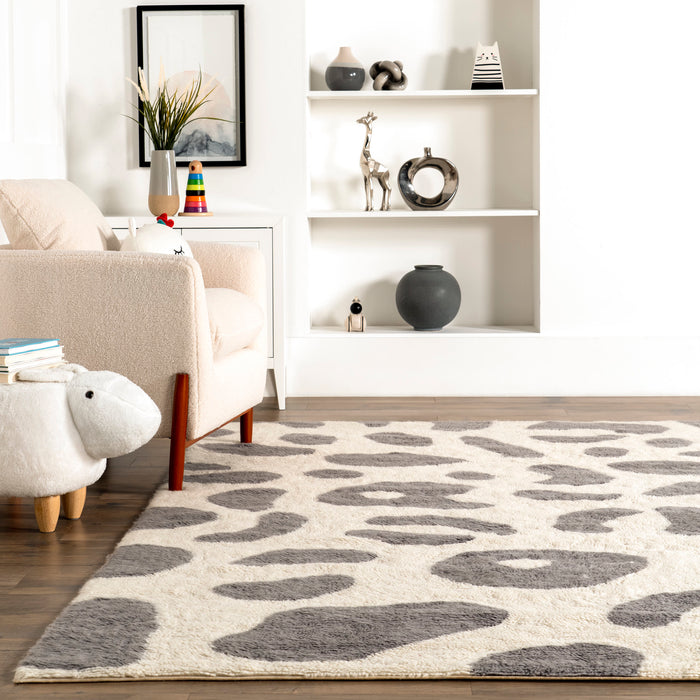 Animal Washable Rug for Kids Room in Grey Color