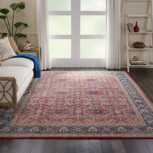 Ankara Global ANR02 Traditional Persian Vintage Distressed Shimmer Floral Ornate Border Textured Carved Low Flat-Pile Red Rug