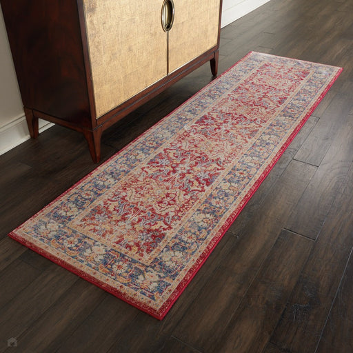 Ankara Global ANR02 Traditional Persian Vintage Distressed Shimmer Floral Ornate Border Textured Carved Low Flat-Pile Red Runner