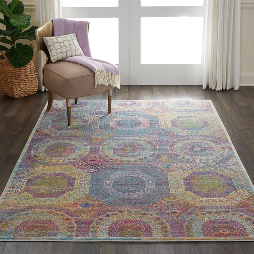 Ankara Global ANR05 Traditional Persian Vintage Distressed Shimmer Floral Ornate Textured Carved Low Flat-Pile Multicolour Rug