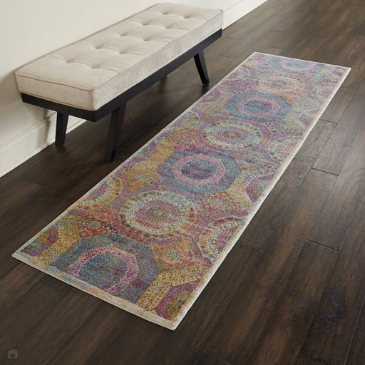 Ankara Global ANR05 Traditional Persian Vintage Distressed Shimmer Floral Ornate Textured Carved Low Flat-Pile Multicolour Runner