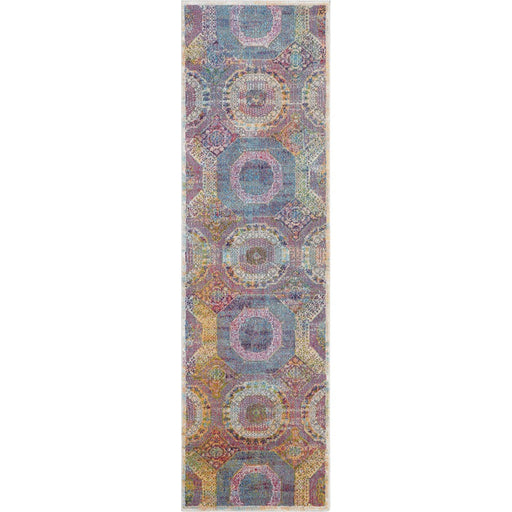 Ankara Global ANR05 Traditional Persian Vintage Distressed Shimmer Floral Ornate Textured Carved Low Flat-Pile Multicolour Runner