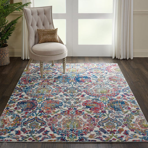 Ankara Global ANR06 Traditional Persian Vintage Distressed Shimmer Floral Ornate Textured Carved Low Flat-Pile Ivory/Blue Rug