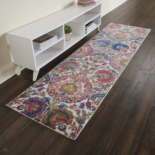 Ankara Global ANR06 Traditional Persian Vintage Distressed Shimmer Floral Ornate Textured Carved Low Flat-Pile Ivory/Blue Runner