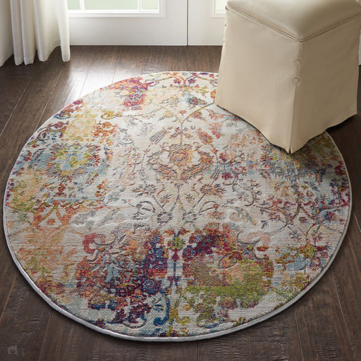 Ankara Global ANR06 Traditional Persian Vintage Distressed Shimmer Floral Ornate Textured Carved Low Flat-Pile Ivory/Orange Round Rug