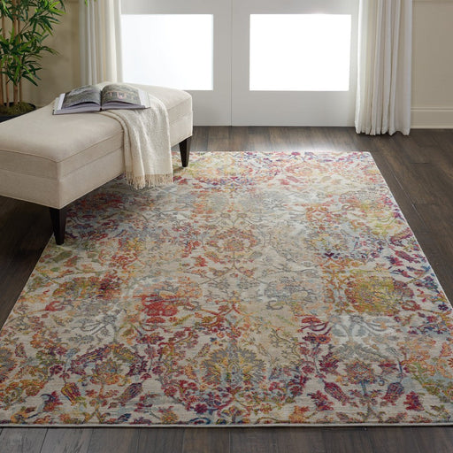 Ankara Global ANR06 Traditional Persian Vintage Distressed Shimmer Floral Ornate Textured Carved Low Flat-Pile Ivory/Orange Rug