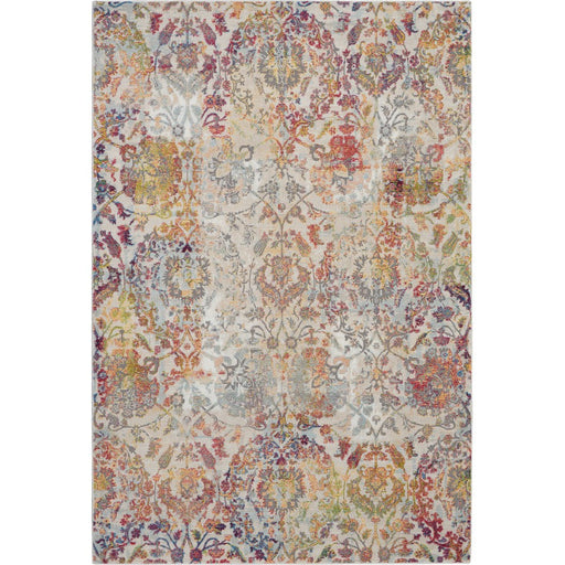 Ankara Global ANR06 Traditional Persian Vintage Distressed Shimmer Floral Ornate Textured Carved Low Flat-Pile Ivory/Orange Rug