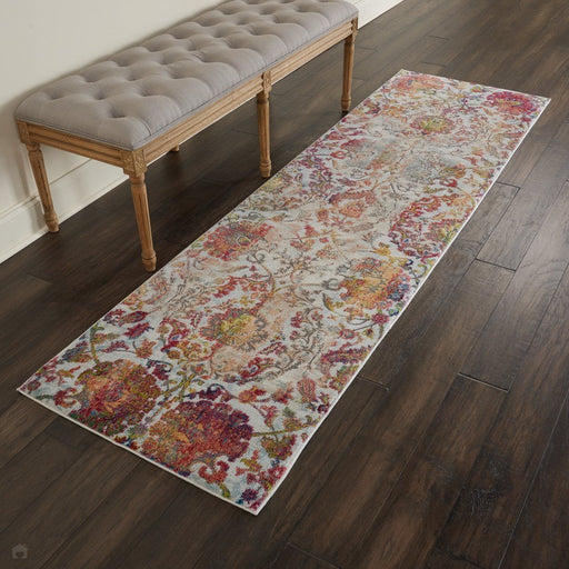 Ankara Global ANR06 Traditional Persian Vintage Distressed Shimmer Floral Ornate Textured Carved Low Flat-Pile Ivory/Orange Runner