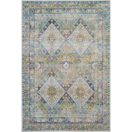 Ankara Global ANR07 Traditional Persian Vintage Distressed Shimmer Floral Medallion Border Textured Carved Low Flat-Pile Blue/Green Rug