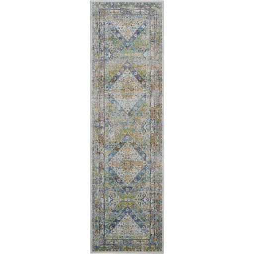 Ankara Global ANR07 Traditional Persian Vintage Distressed Shimmer Floral Medallion Border Textured Carved Low Flat-Pile Blue/Green Runner