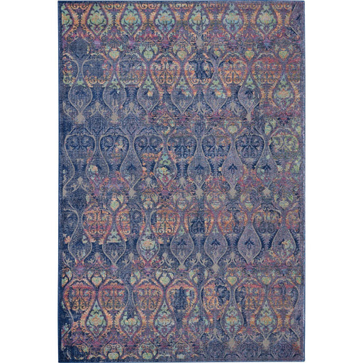 Ankara Global ANR08 Traditional Persian Vintage Distressed Shimmer Floral Ornate Textured Carved Low Flat-Pile Navy/Multicolour Rug