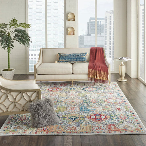 Ankara Global ANR12 Traditional Persian Vintage Distressed Shimmer Floral Ornate Border Textured Carved Low Flat-Pile Grey/Multicolour Rug