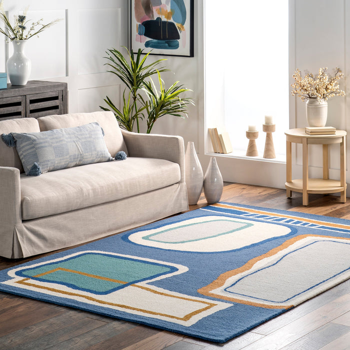 Annslee Blue Abstract Doodling Area Rug 140 x 200 cm