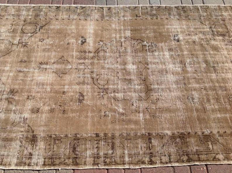 Antique 254cm x 143cm Brown Oushak Hand Knotted Rug