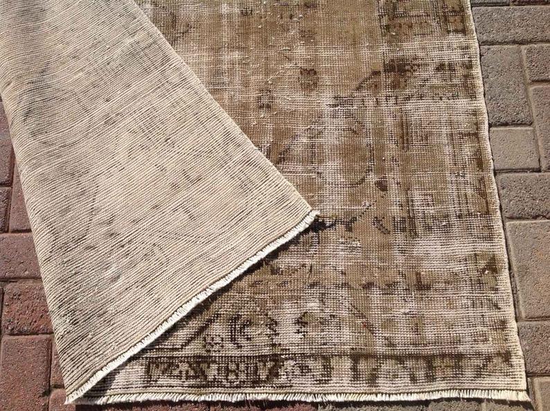 Antique 254cm x 143cm Brown Oushak Hand Knotted Rug