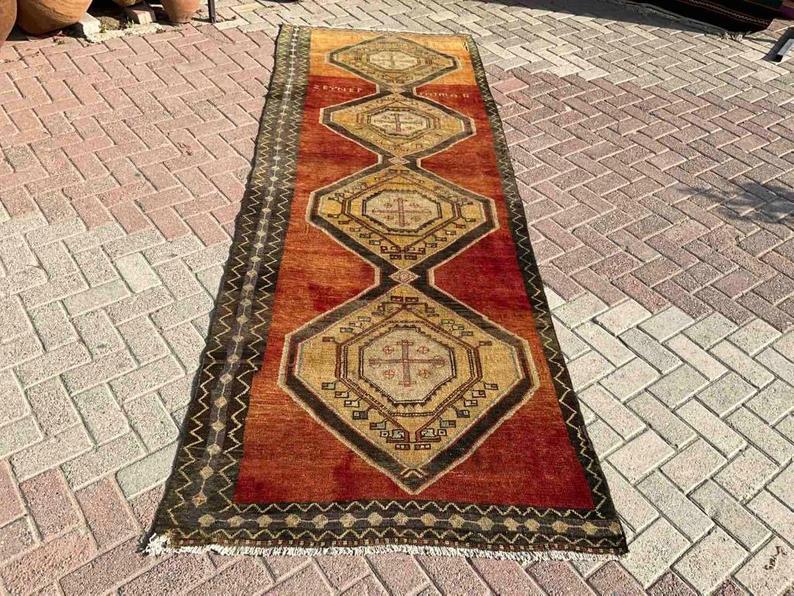 Antique Hand Knotted Area Rug 317cm x 112cm 1930s