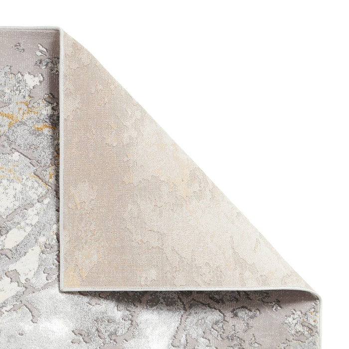 Apollo 2677 Modern Abstract Distressed Marble Metallic Shimmer High-Density Textured Flat Pile Grey/Gold/Cream Rug