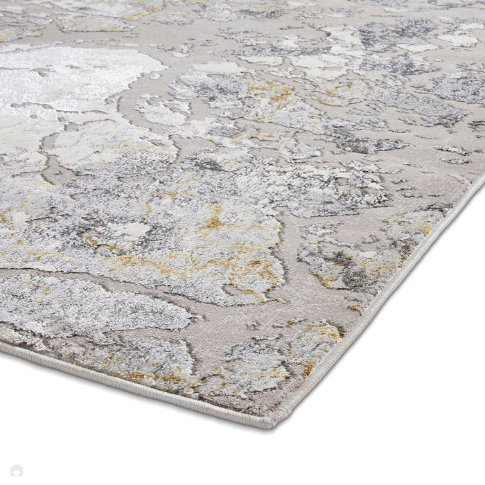 Apollo 2677 Modern Abstract Distressed Marble Metallic Shimmer High-Density Textured Flat Pile Grey/Gold/Cream Rug