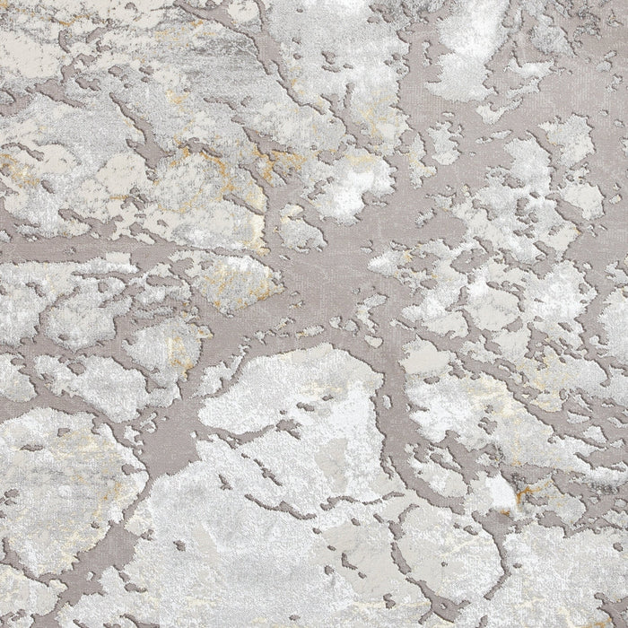 Apollo 2677 Modern Abstract Distressed Marble Metallic Shimmer High-Density Textured Flat Pile Grey/Gold/Cream Rug