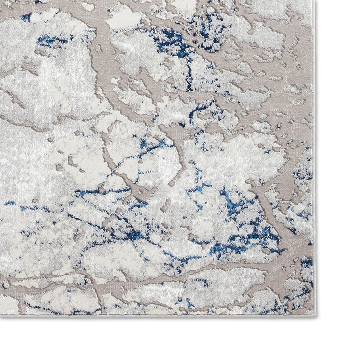 Apollo 2677 Modern Abstract Distressed Marble Metallic Shimmer High-Density Textured Flat Pile Grey/Navy/Cream Rug