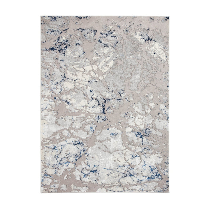 Apollo 2677 Modern Abstract Distressed Marble Metallic Shimmer High-Density Textured Flat Pile Grey/Navy/Cream Rug