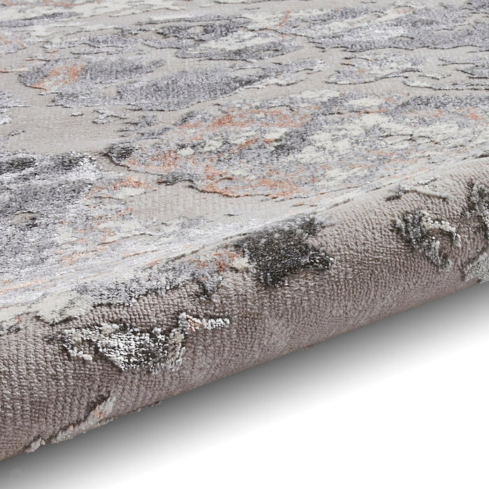 Apollo 2677 Modern Abstract Distressed Marble Metallic Shimmer High-Density Textured Flat Pile Grey/Rose/Cream Rug