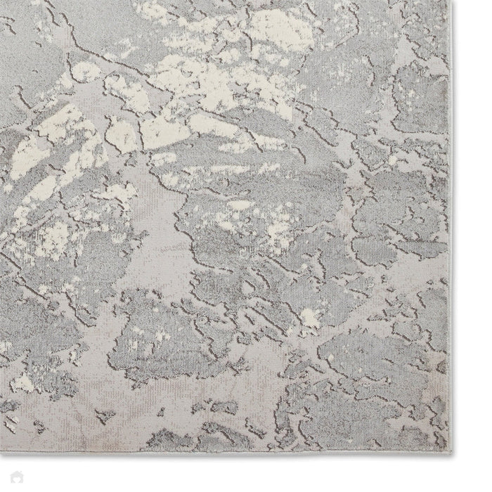 Apollo 2677 Modern Abstract Distressed Marble Metallic Shimmer High-Density Textured Flat Pile Grey/Silver/Ivory Rug