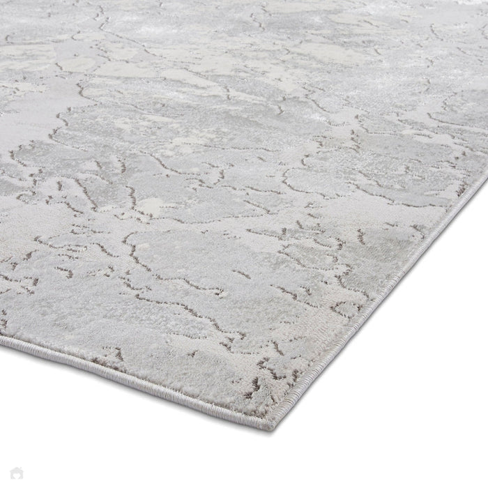 Apollo 2677 Modern Abstract Distressed Marble Metallic Shimmer High-Density Textured Flat Pile Grey/Silver/Ivory Rug