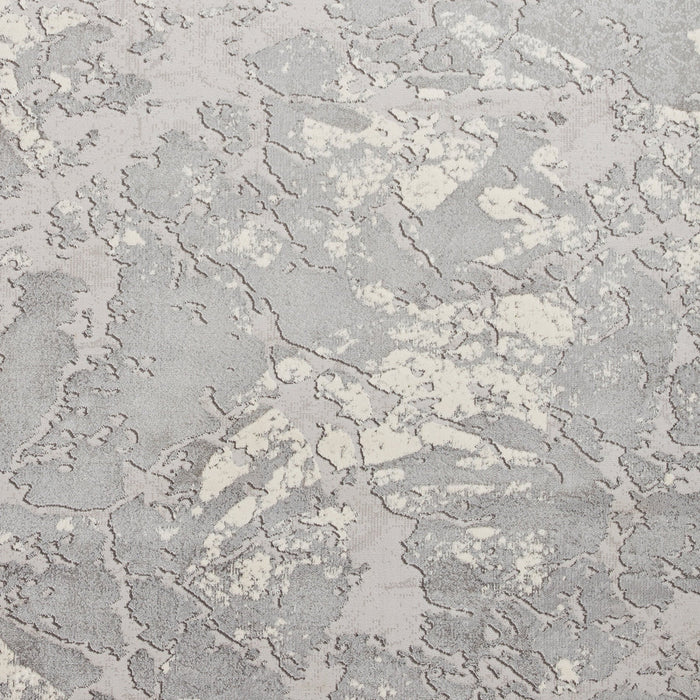 Apollo 2677 Modern Abstract Distressed Marble Metallic Shimmer High-Density Textured Flat Pile Grey/Silver/Ivory Rug