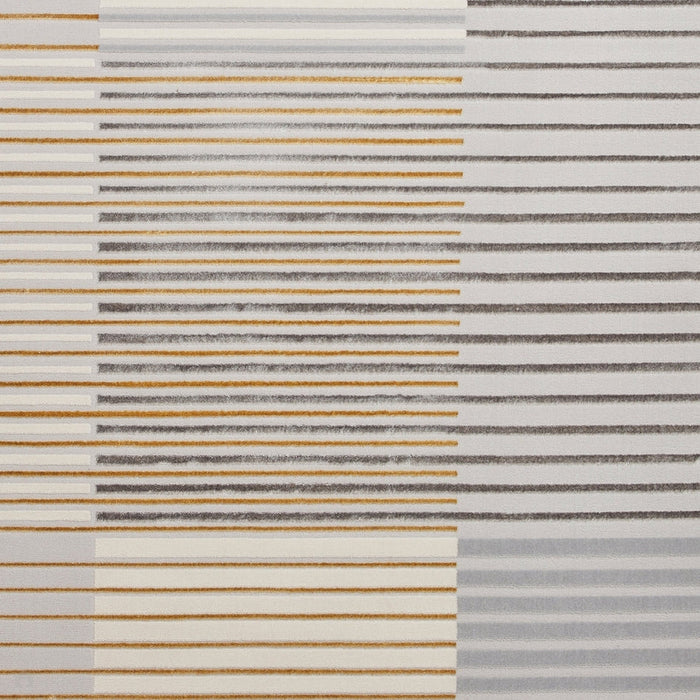 Apollo 2681 Modern Geometric Striped Blocks Distressed Metallic Shimmer High-Density Textured Flat Pile Grey/Gold/Cream Rug