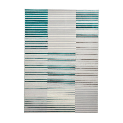 Apollo 2681 Modern Geometric Striped Blocks Distressed Metallic Shimmer High-Density Textured Flat Pile Grey/Green/Cream Rug