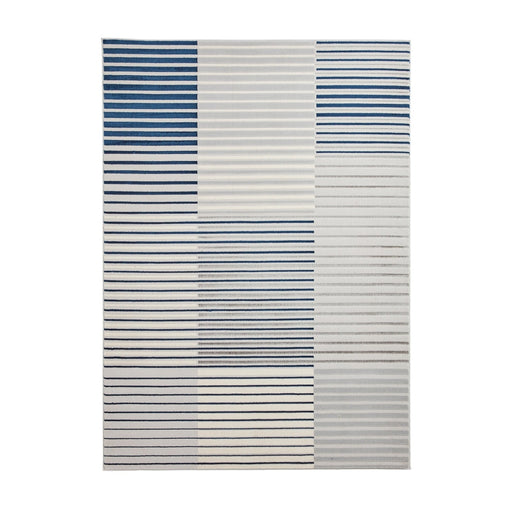 Apollo 2681 Modern Geometric Striped Blocks Distressed Metallic Shimmer High-Density Textured Flat Pile Grey/Navy/Cream Rug