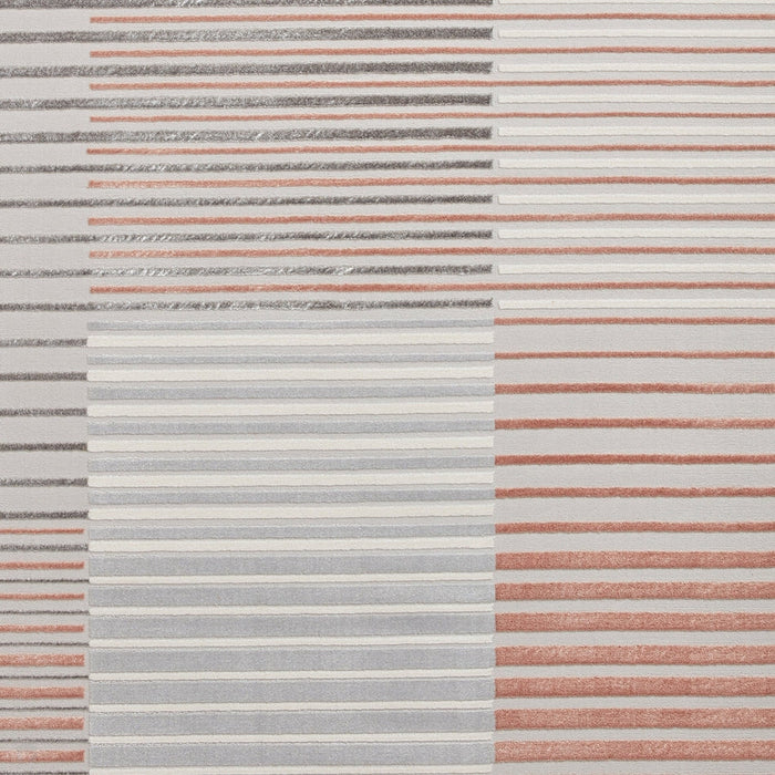 Apollo 2681 Modern Geometric Striped Blocks Distressed Metallic Shimmer High-Density Textured Flat Pile Grey/Rose/Cream Rug