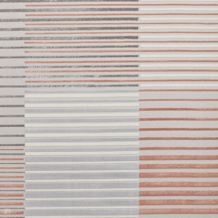 Apollo 2681 Modern Geometric Striped Blocks Distressed Metallic Shimmer High-Density Textured Flat Pile Grey/Rose/Cream Rug