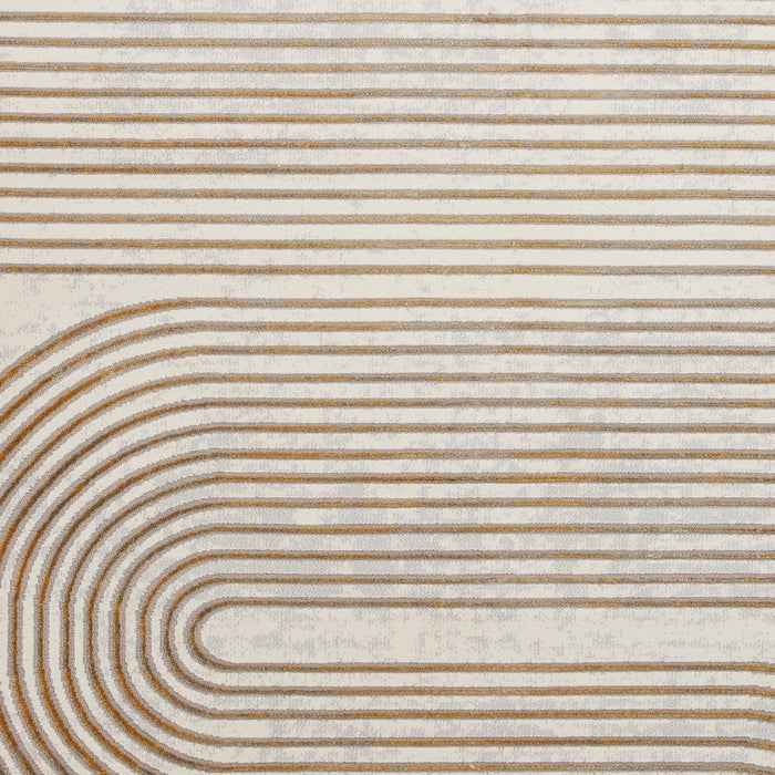 Apollo 2683 Modern Geometric Swirl Distressed Metallic Shimmer High-Density Textured Flat Pile Grey/Gold/Cream Rug