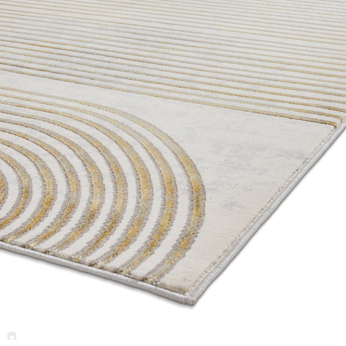 Apollo 2683 Modern Geometric Swirl Distressed Metallic Shimmer High-Density Textured Flat Pile Grey/Gold/Cream Rug