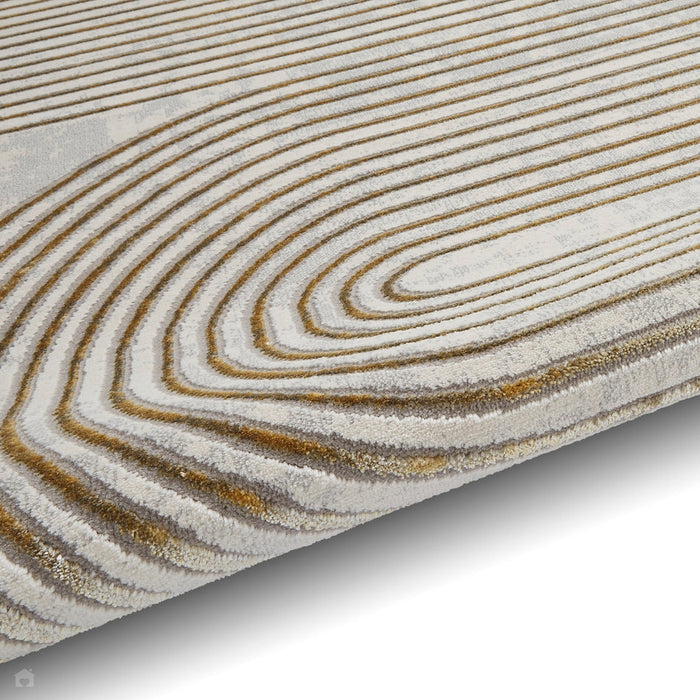 Apollo 2683 Modern Geometric Swirl Distressed Metallic Shimmer High-Density Textured Flat Pile Grey/Gold/Cream Rug