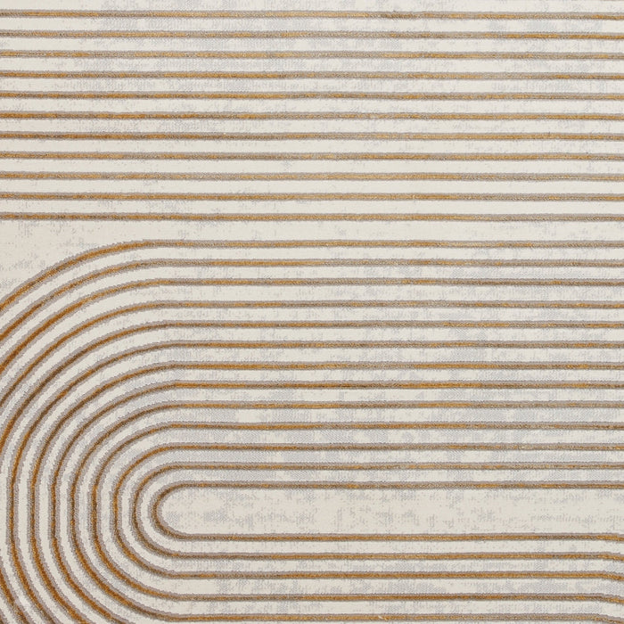 Apollo 2683 Modern Geometric Swirl Distressed Metallic Shimmer High-Density Textured Flat Pile Grey/Gold/Cream Rug